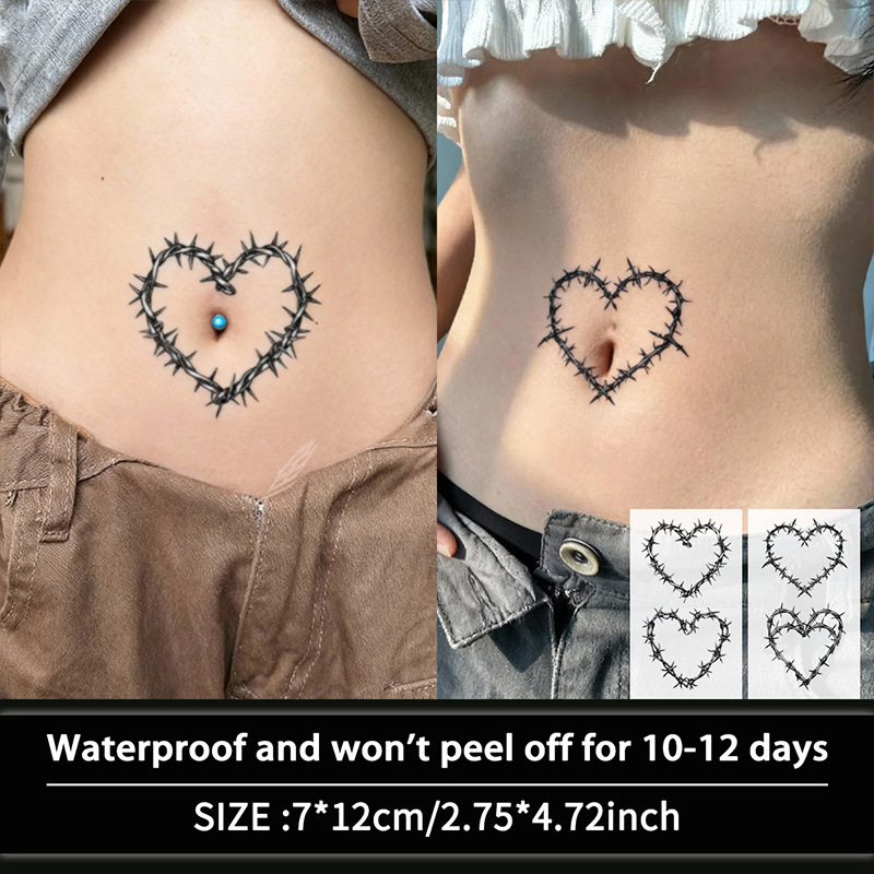 Temu's Popular Thorn Heart Combination Temporary Tattoo Stickers Are Long-Lasting, Waterproof, Creatively Designed, and Fashionable for Men and Women on the Hands and Abdomen