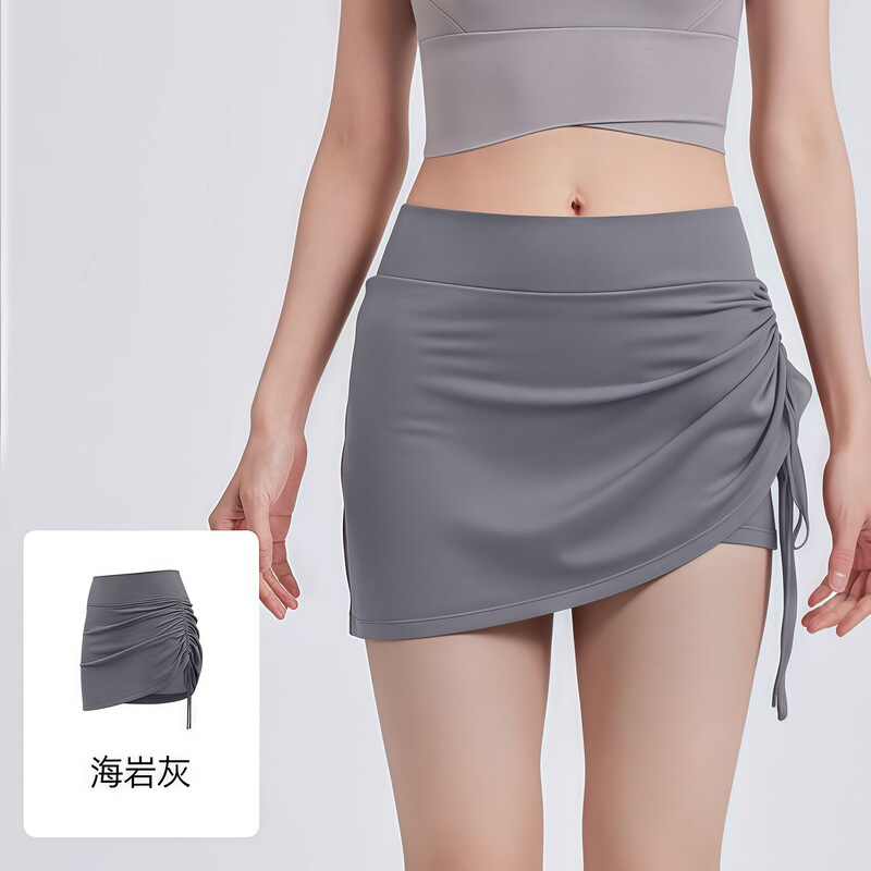 ジェイジフェン ドローストリング付きショートスカートパンツ レディース ハイウエスト ヒップアップ フィットネス ランニング フェイクツーピース ヨガショーツ 夏用 フェイクツーピースデザイン|undefined