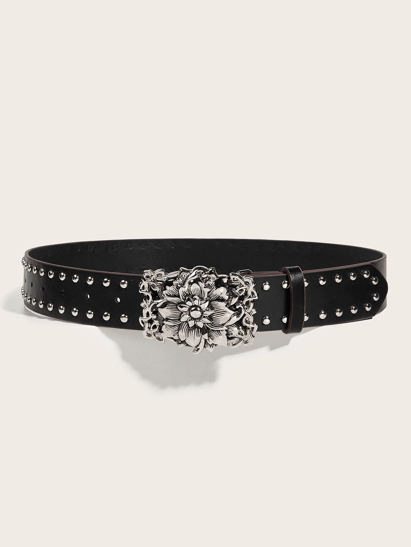 Retro Punk Flower Imitation Leather Alloy Plating Rivet Women's Leather Belts display picture 2