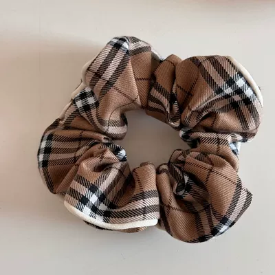 Vintage Check Large Bowel High-grade Square Hair Ring Simple All-match Plate Hair Rope Hair Rope Hair Accessories New Style (Saç üçün rezinlər) - coffee-plaid-intestine-circle