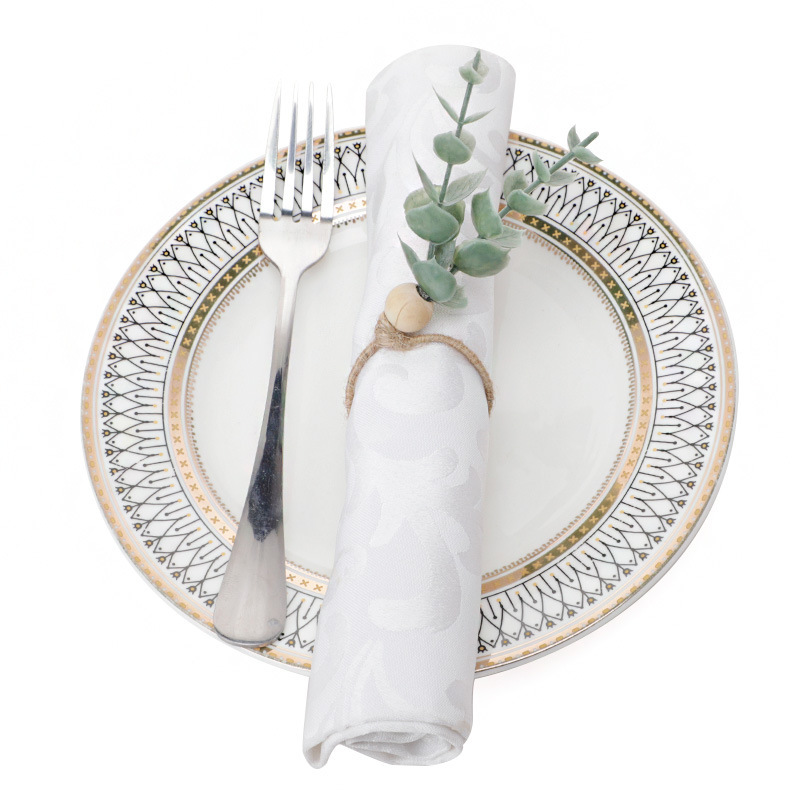 Thanksgiving Eucalyptus Leaf Napkin Ring Cross-Border Best-Selling Sage Green Napkin Buckle Table Setting Thick Hemp Rope Mouth Cloth Ring