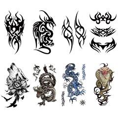 Tattoo sticker tribal black dragon descending tiger snake animal pattern waterproof tattoo sticker Amazon cross-border simulation tattoo