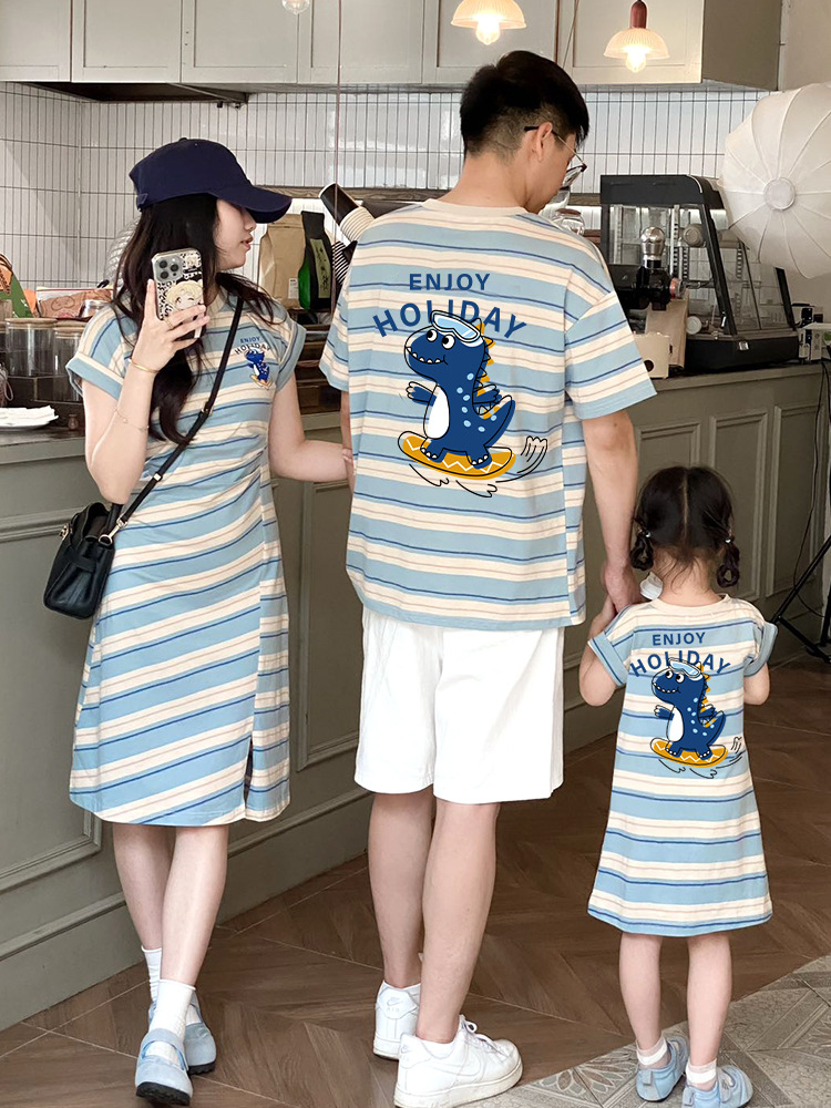 揚げ街親子服夏一家三口韓国版母子母娘ワンピース母子半袖tシャツ赤ちゃん全装