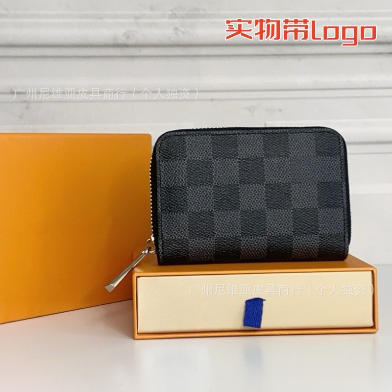 クロスボーダーサプライ 新品 クラシック オールドフラワー チェッカーボード 小銭入れ ダミエ ブラックフラワー 本革 ショートカードホルダー ロゴ付き|undefined