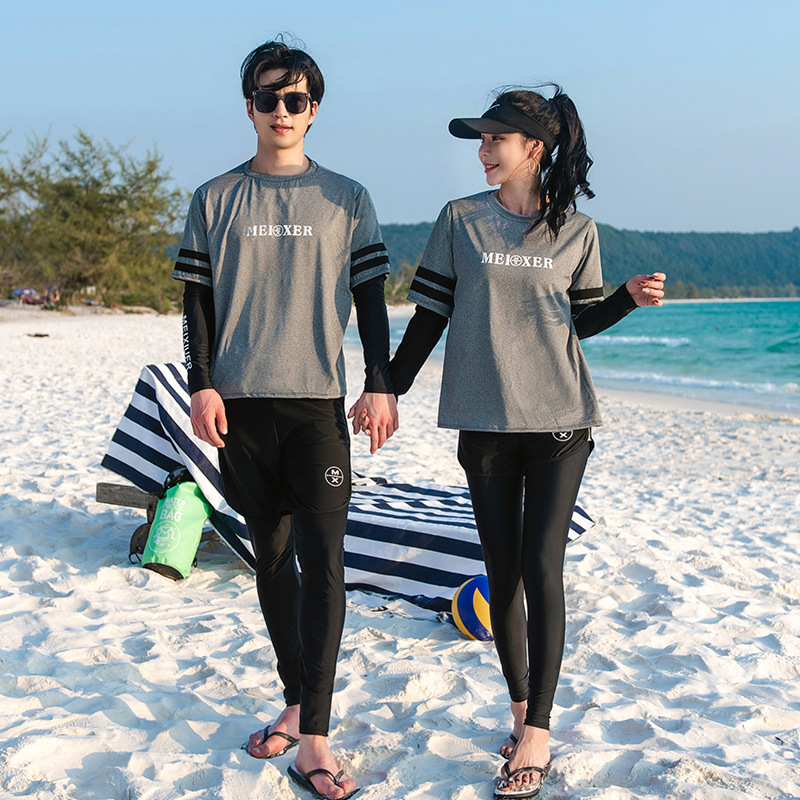 New Couple Swimsuit Split Long Sleeve Trousers suit Diving Suit Surf Sun Protection Loose Slim Swimsuit Women