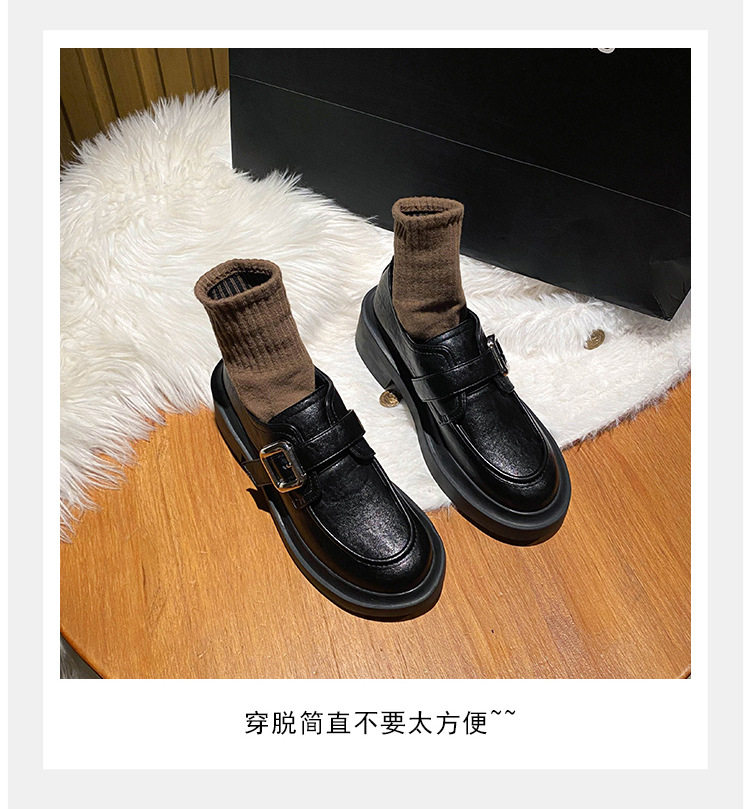 Giày lười nữ mũi tròn gót thô 3–5 cm kiểu Anh, đế cao su — Màu nâu, Màu đen chi tiết 14