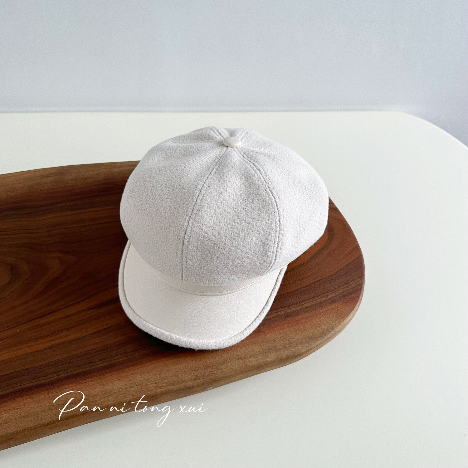 Chapeau octogonal unisexe en cuir PU épissé en laine pour femme, couleur unie, automne-hiver, vintage, chapeau d'artiste, chapeau chaud d'hiver_voghion.com