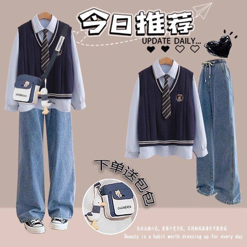 初中生秋装女2025新款学院风套装青少年女装高中学生一整套穿搭潮|undefined