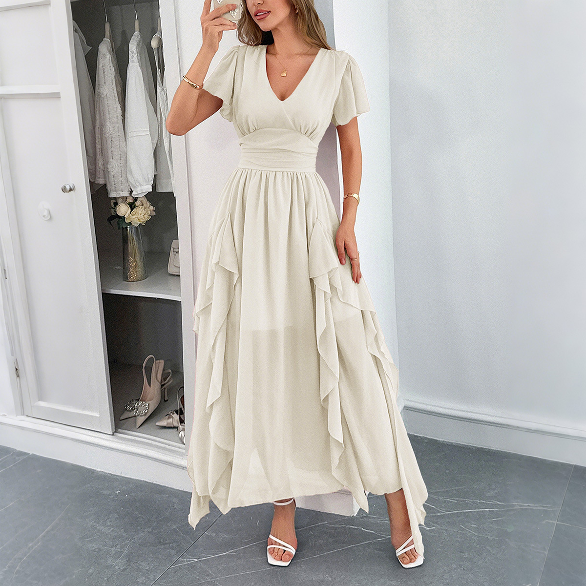 Women's Summer Resort Casual Short-Sleeve Maxi Dress