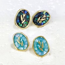 2025新款爱莎天然贝壳随形S925纯银耳钉叶子小清新耳饰亚马逊跨境