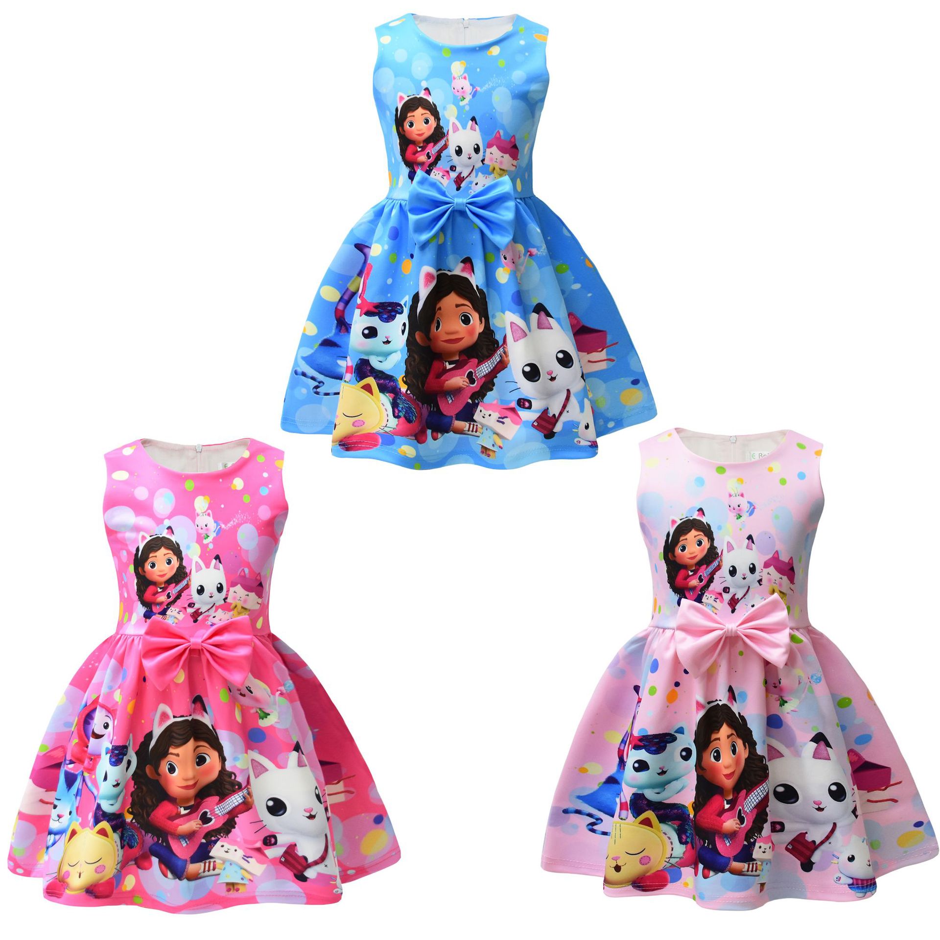 2023 European and American Cartoon Gaby Doll Digital Print Bow Children's Skirt Girls Dress 9238