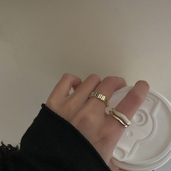 S925銀幾何不規則戒指女復古時尚雙層滴釉開口指環氣質ins食指戒