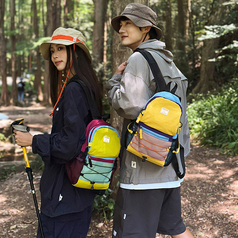 Outdoor Sports Bag, New Color-Blocked Drawstring Large-Capacity Lightweight Travel Backpack, Casual Mountaineering Bag for Men and Women
