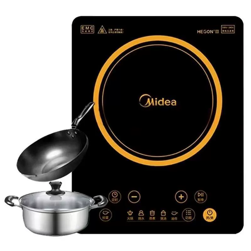 Индукционная плита Midea C22-WH2202S 2200W мощная жарка управлением скольжением прочная панель 8 режимов мощности