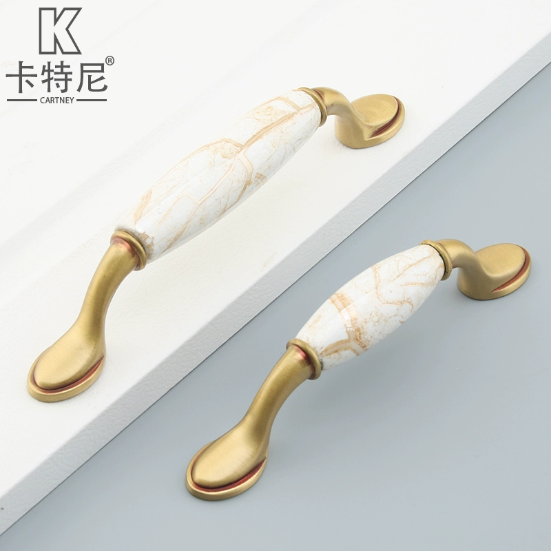 Ll European classical rose gold solid pure copper ceramic handle new Chinese style wardrobe cabinet door drawer all copper pull