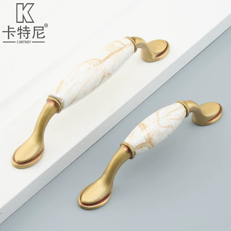 Ll European classical rose gold solid pure copper ceramic handle new Chinese style wardrobe cabinet door drawer all copper pull