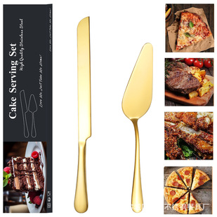Amazon Explosions 430 Stainless Steel Wedding Cake Knife Shovel Two-Piece Set Creative Birthday Party Pizza Knife Shovel