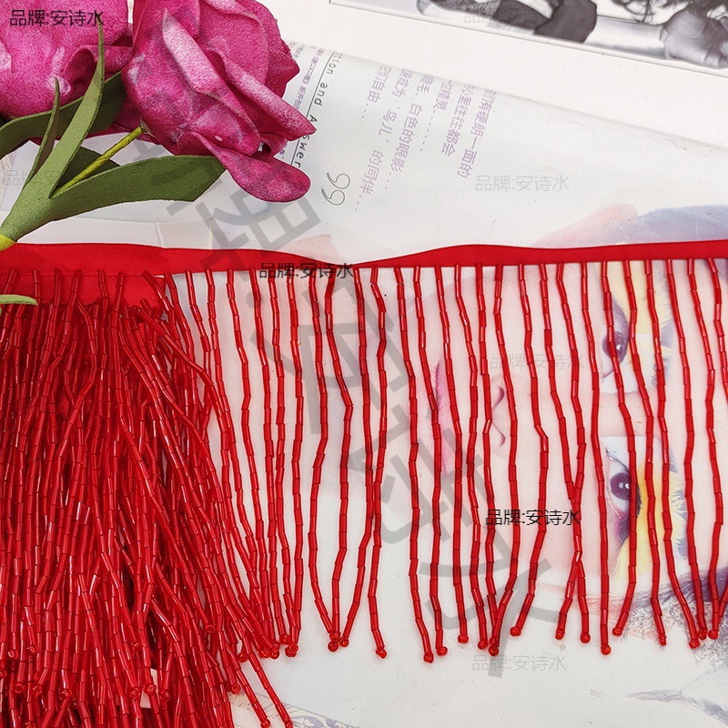 10厘米宽金色黑色全管流苏花边晚礼服婚纱演出服装辅料手工串珠管