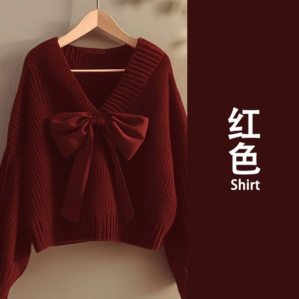 Red cute sweater with bow