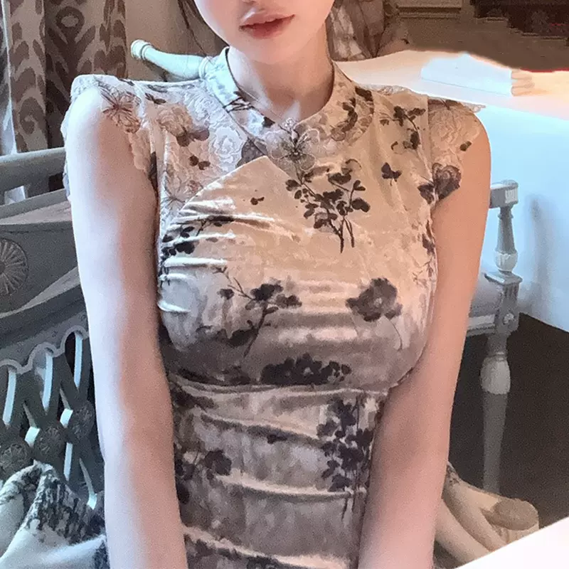 如意  人生旗袍 水墨丝感重工气质款新中式旗袍女 2025新款