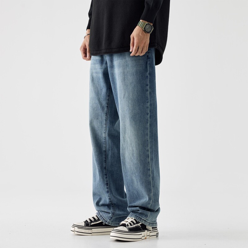 Spring and Summer New Stretch Straight Jeans Turkish Blue Simple Versatile Men's Loose Jeans Men's Wide Leg Pants Spring and Summer New Stretch Straight Jeans Turkish Blue Simple Versatile Men's Loose Jeans Men's Wide Leg Pants