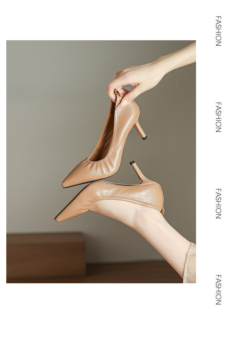 Giày cao gót nữ mũi nhọn gót 5–7 cm da mềm công sở — Nâu caramel 5cm, Đen 5cm, Nâu caramel 7cm, Màu nude 5cm chi tiết 16
