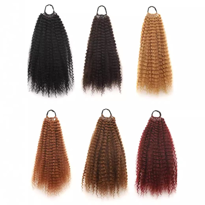 Cross-border African Wig Rubber Tendon Horsetail Chemical Fiber Synthetic Women's Extended Curly Hair Wrapping Horsetail