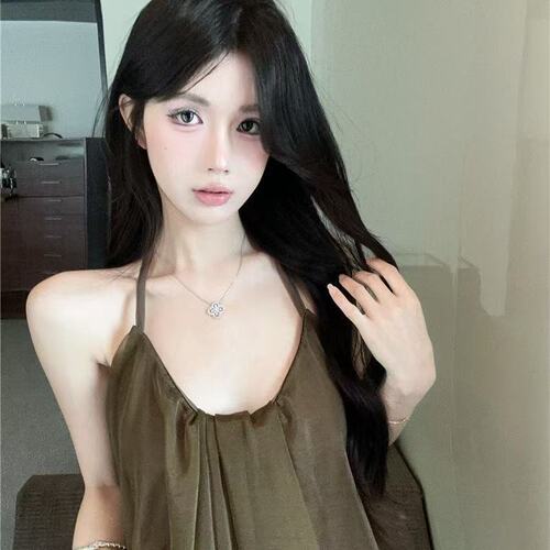 /Peter Pan elf bud hanging neck lace vacation style backless stretch gauze dress