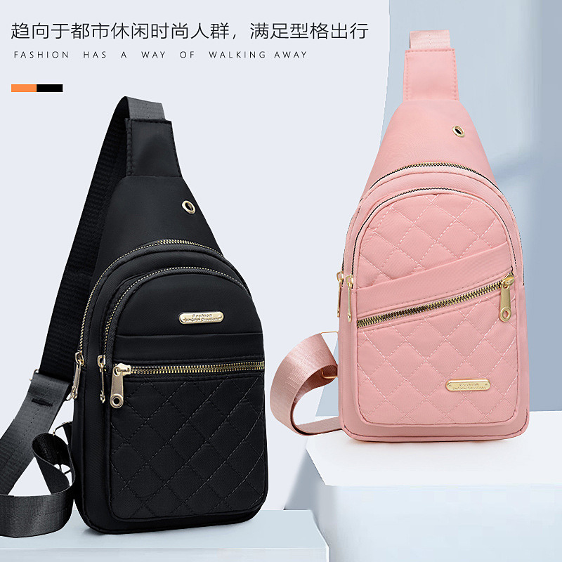 2025 New Nylon Cloth Chest Bag Women's Fashion Embroidery Diamond Shoulder Crossbody Bag Large Capacity Cycling Chest Bag