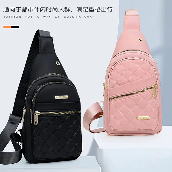 2025 New Nylon Cloth Chest Bag Women's Fashion Embroidery Diamond Shoulder Crossbody Bag Large Capacity Cycling Chest Bag