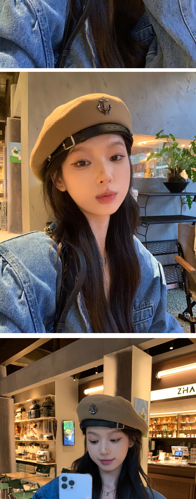 Zwarte baret Dames Herfst en Winter Knop Display Gezicht Flat Top Artist Hat Mode Net Rood ins_voghion.com