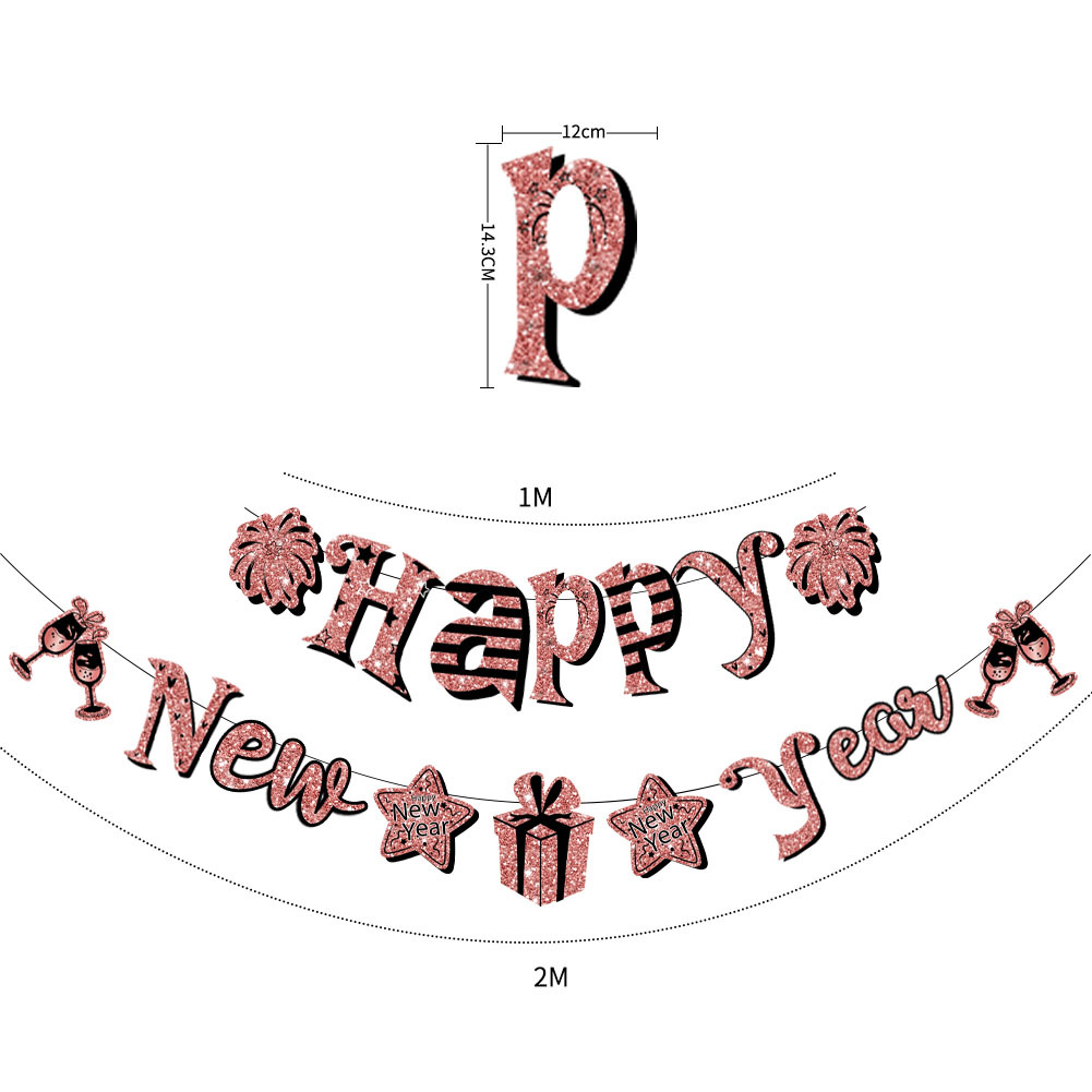 Bandera de oro negro Año Nuevo Bandera de extracción Feliz Año Nuevo Bandera de cola de pez Bandera de triángulo Año Nuevo decoración de año nuevo traje de bandera de extracción