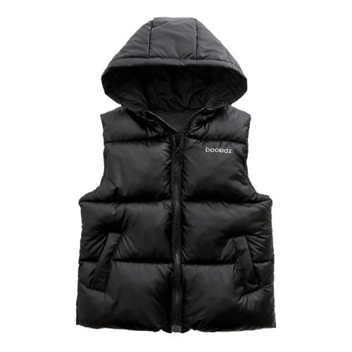 Children's new wash-free down cotton vest with hood for autumn and winter, unisex, for big and small children, outerwear style lapel jacket
