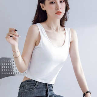 短款背心女内搭打底U型圆领夏季百搭2023年新款无袖体恤露脐上衣