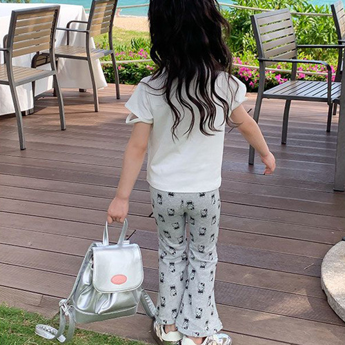 Fashionable cartoon bell-bottom pants for little girls, summer ice silk thin model, trendy and versatile casual pants for girls, wholesale