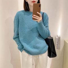 哥家商场同款女装2025秋季软糯时尚百搭圆领长袖宽松针织打底衫