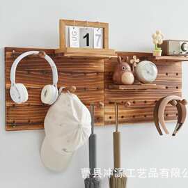 实木洞洞板收纳架耳机挂架置物架木质装饰隔板壁挂式实木收纳架