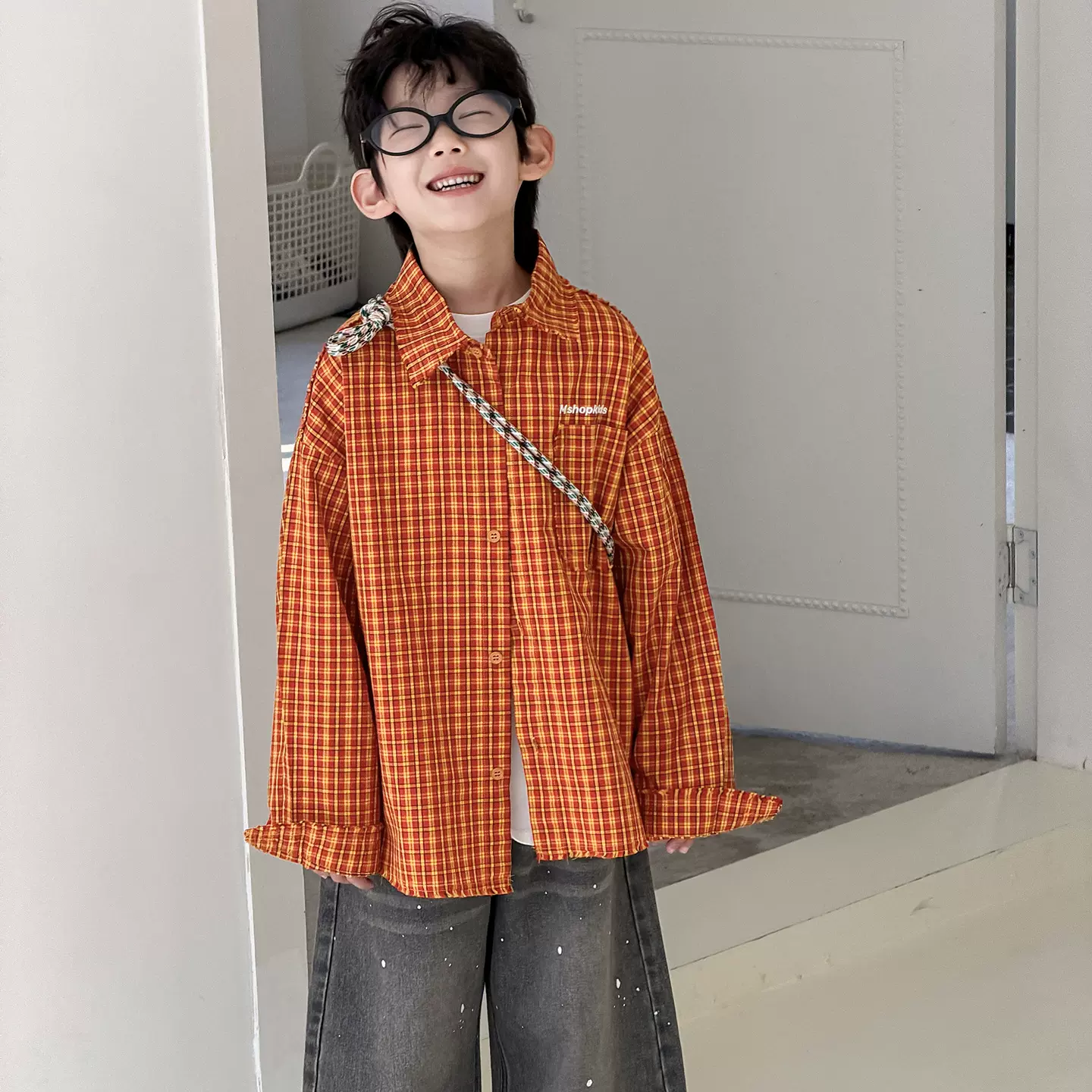 棉小铺男童衬衫儿童春季韩版2026新款春夏潮牌格子衬衣童装上衣