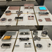 新款轻奢KTV摆台用品不锈钢话筒架烟灰缸纸巾盒夜总会高档水果盘