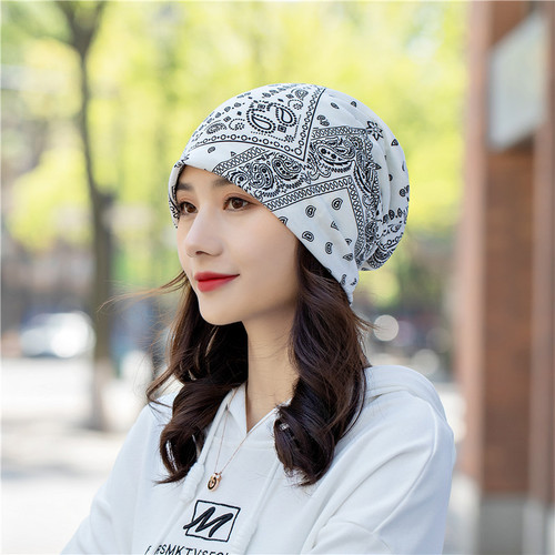 Spring and summer thin pullover hat cashew nut scarf black and white foreign trade supply autumn multi-purpose confinement hat scarf