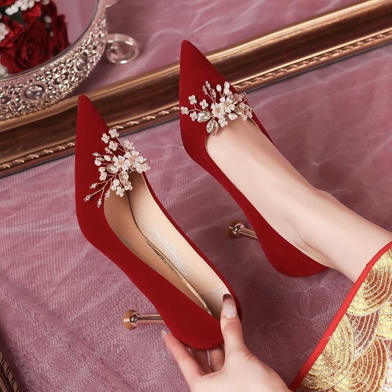 Beautiful elegant wedding shoes high heels 2024 new red stiletto heel bridal shoes Xiuhe versatile toast shoes Beautiful elegant wedding shoes high heels 2024 new red stiletto heel bridal shoes Xiuhe versatile toast shoes