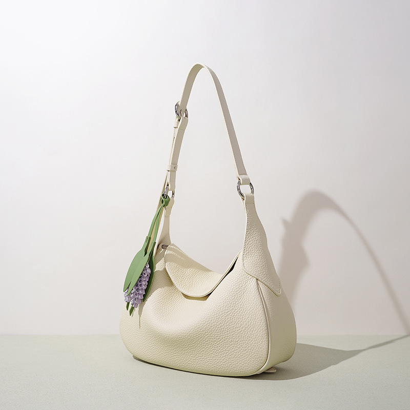 Spring/Summer New Fashion Women's Crescent Genuine Leather Handbag Underarm Bag Niche Commuter Simple Large Capacity Shoulder Bag - Thumbnail 3