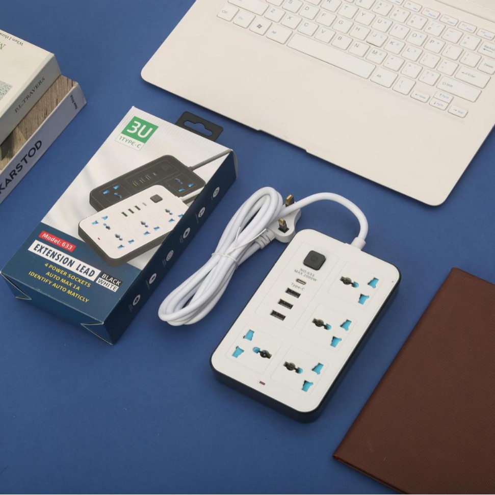 [智能外贸厂家跨境插板USB 3个+PD 1个带蓝色安全门插板中性盒子装]