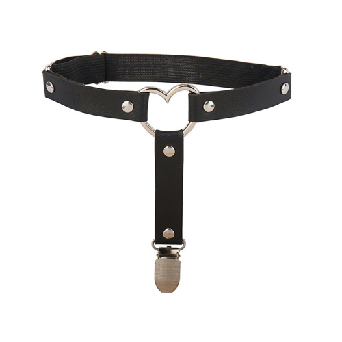 European and American cross-border punk gothic heart-shaped personalized sexy leather leg rings elastic girl suspenders garters with garter clips