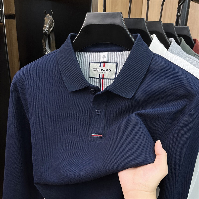 100% Xinjiang long-staple cotton men's Polo shirt, 2026 autumn new model, middle-aged business casual solid color long-sleeve t-shirt 100% Xinjiang long-staple cotton men's Polo shirt, 2026 autumn new model, middle-aged business casual solid color long-sleeve t-shirt