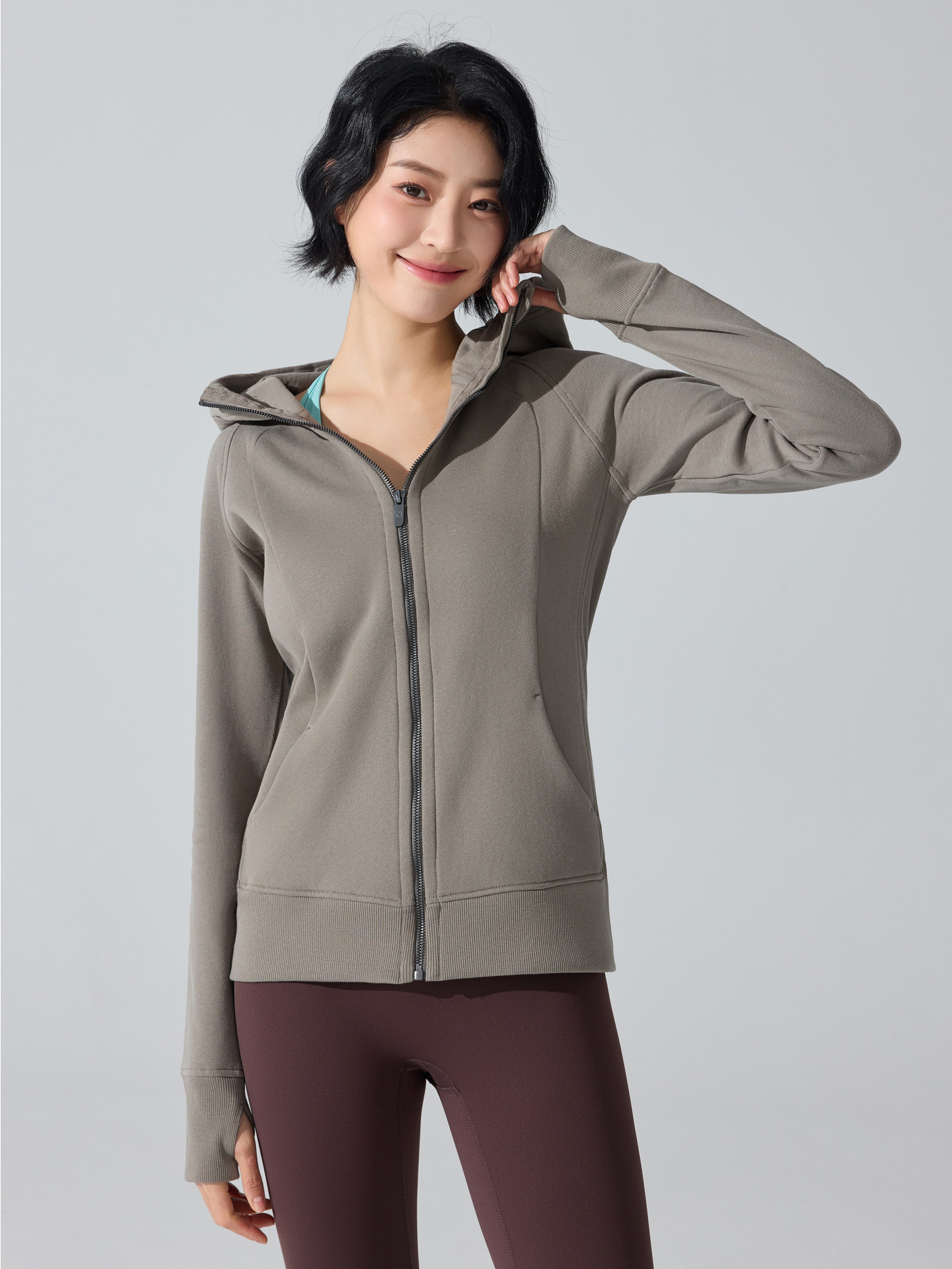 Otoño y invierno abrigo deportivo caliente con cremallera completa con chaqueta de yoga encapuchada con camisa de lana para correr y correr chaqueta de fitness image 4