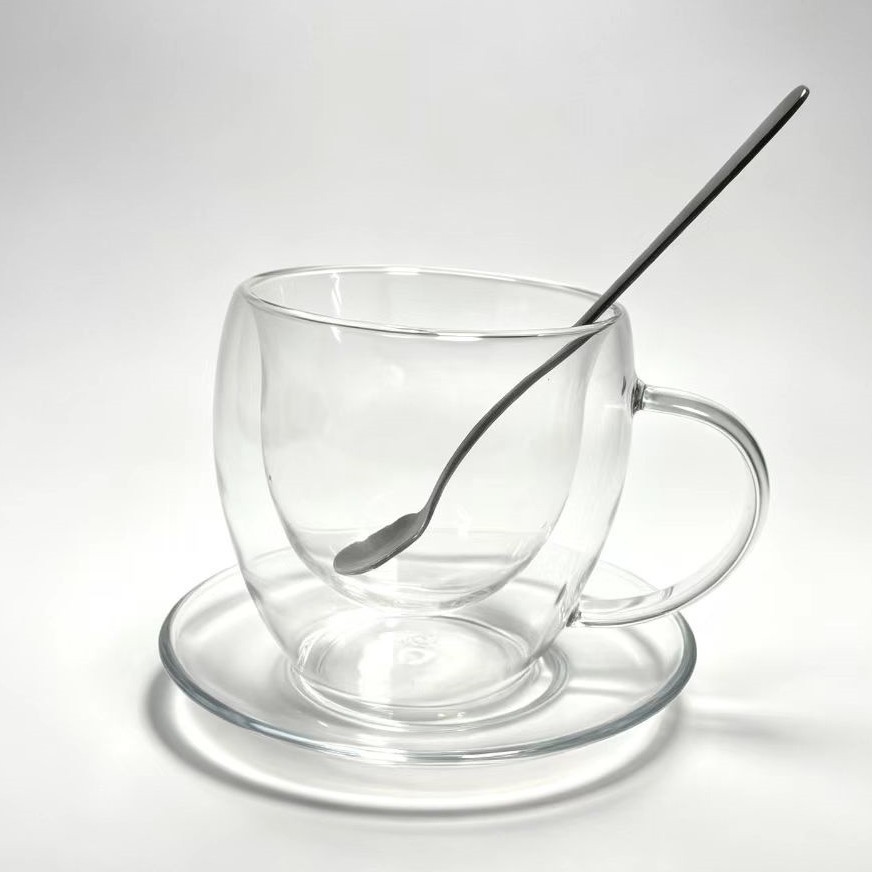 Taza de té aislada transparente en forma de huevo redonda Taza de café de leche de jugo doméstico resistente al calor de borosilicato de vidrio de doble capa image 13