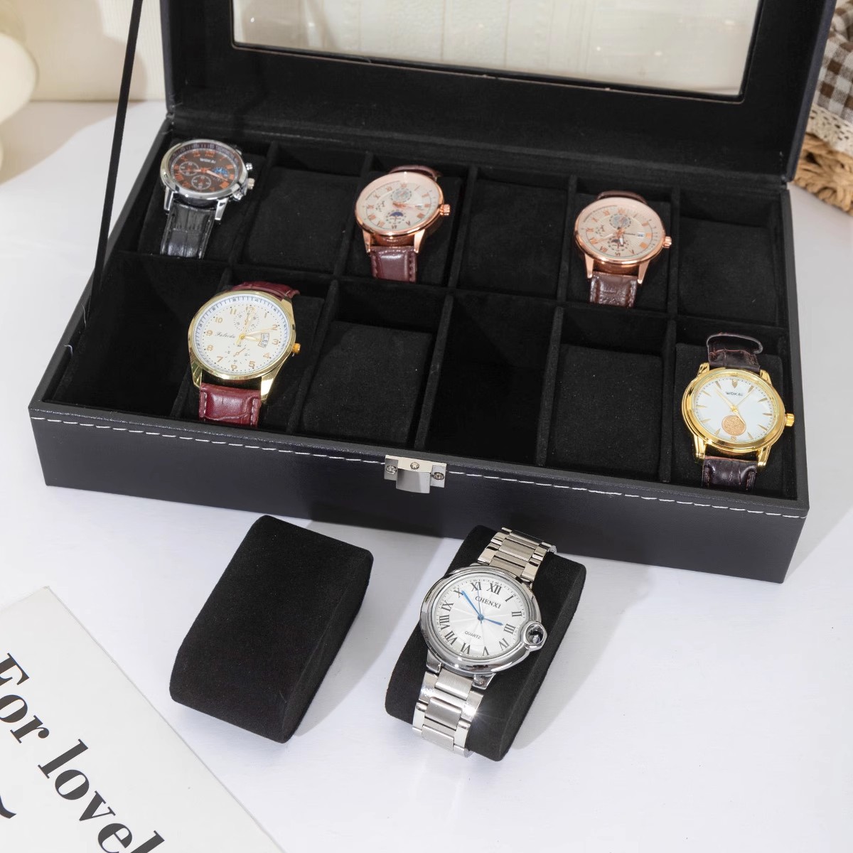 Caja de exhibición universal de cuero PU para relojes, embalaje portátil de alta gama para almacenamiento de múltiples relojes, ideal para dropshipping transfronterizo.