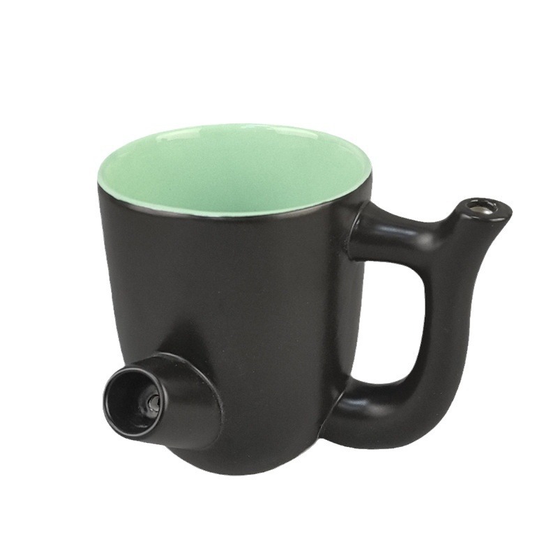 Taza de mariyuana de cerámica creativa doble pipa de café taza de cáñamo logotipo para fumar mayorista transfronterizo Europa y América