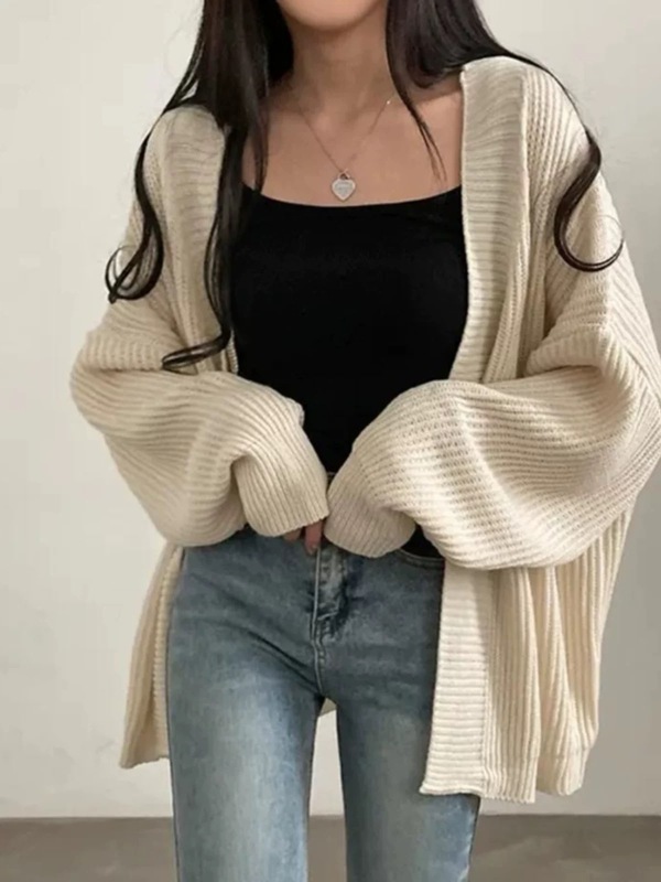 2025新款简约针织开衫纯色慵懒宽松休闲百搭中长款毛衣外套女秋冬|undefined